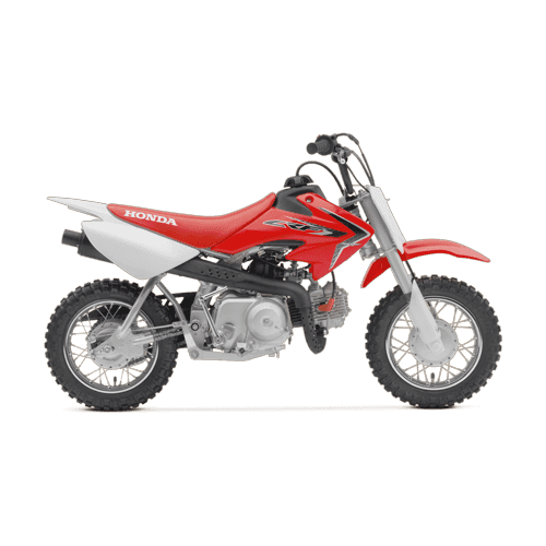 Seitenansicht der Honda CRF50, eines kleinen Kindermotorrads – Crossmotorrad für Kinder ab etwa 4 Jahren