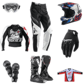 Crossausrüstung für Kinder mit Helm, Brille, Jacke, Jersey, Hose, Handschuhen und Stiefeln im Überblick