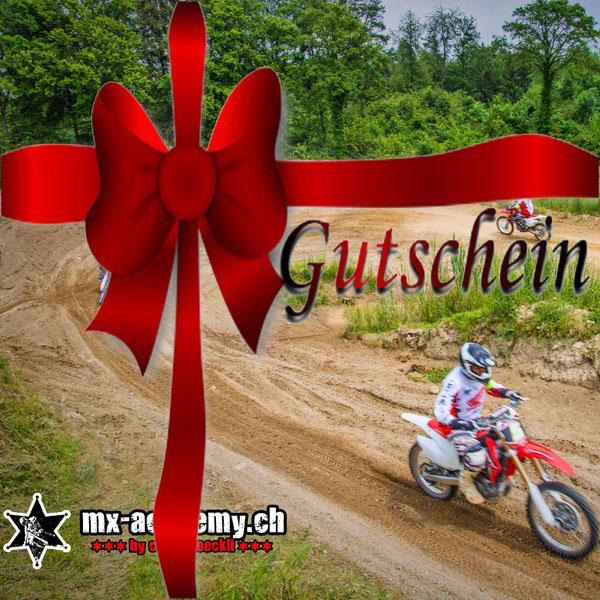 Gutschein mit roter Schleife und einem Motocross-Fahrer als Motiv – ein Motocross Geschenk zum Überreichen